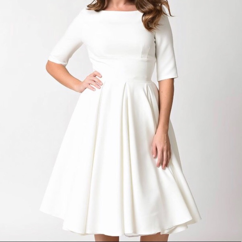 COPY - Pretty Dress Company Ivory Crepe Sleeved Hepburn